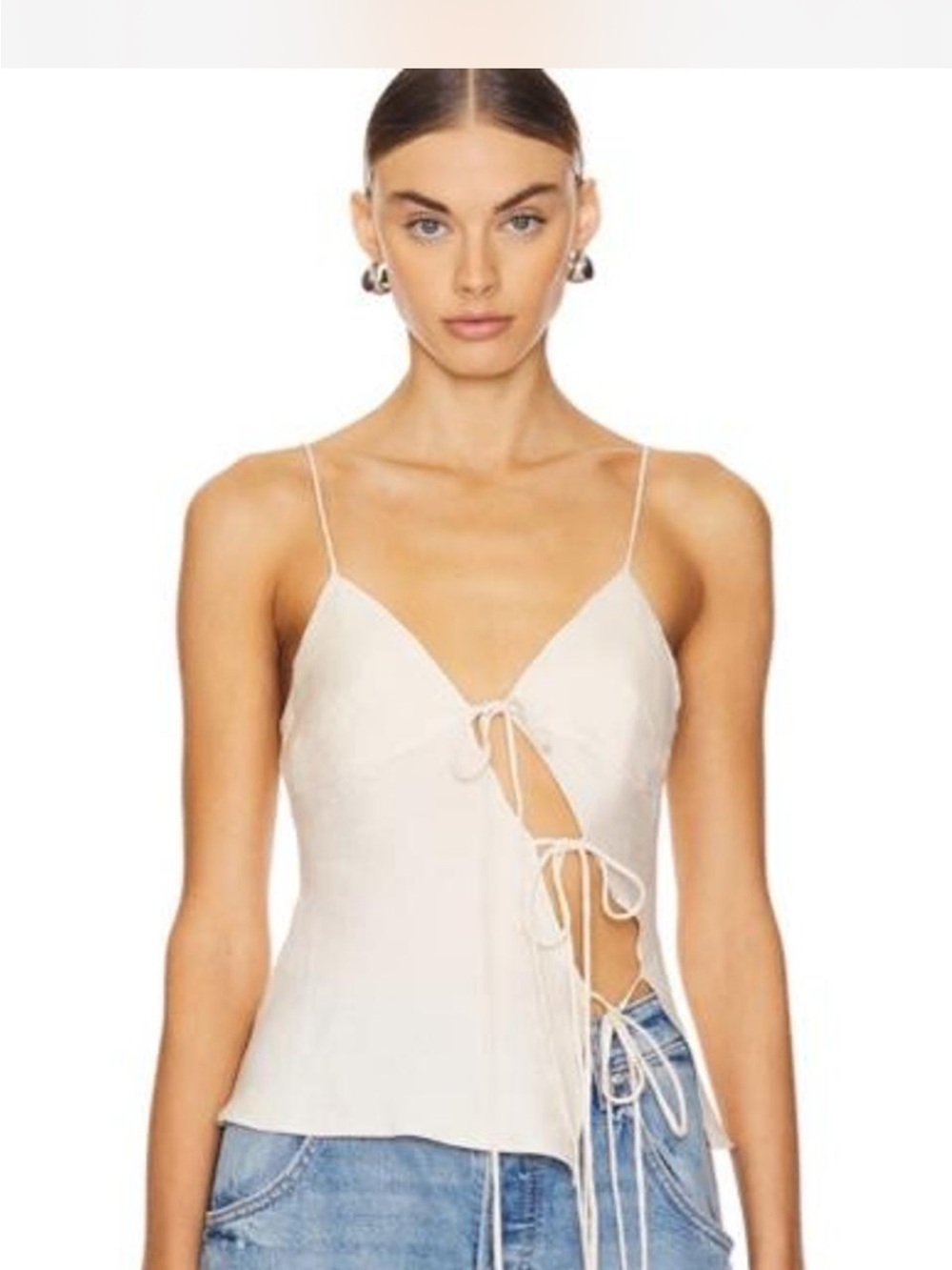 Lioness Cream Satin-Look Tie-Front Cami